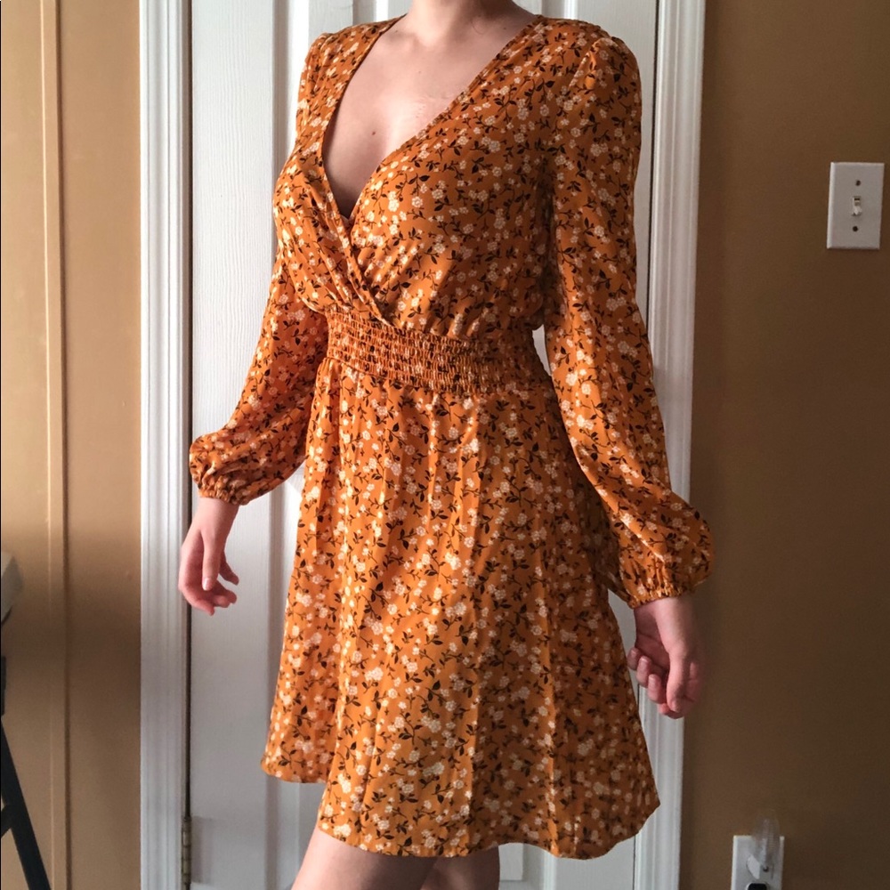 Rust Orange Floral Dress